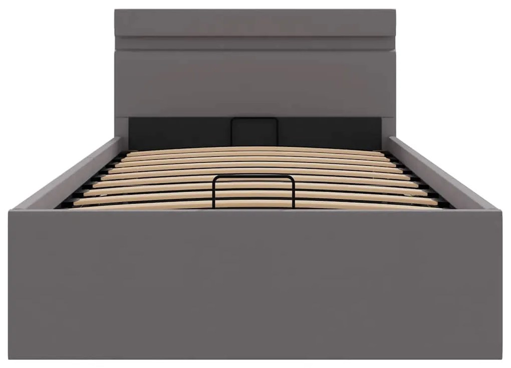 Cama hidráulica c/ arrumação LED 90x200cm couro artifi. cinza