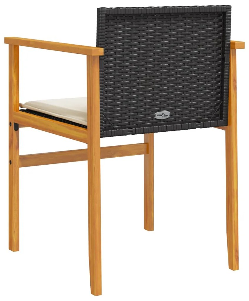 Cadeiras de jardim c/ almofadões 2 pcs vime PE/madeira preto