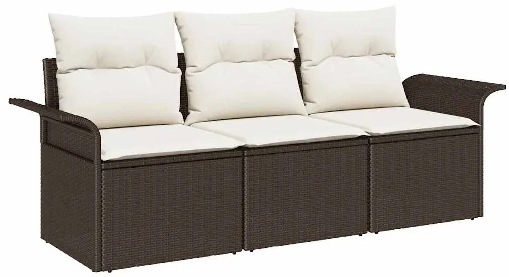 Conjunto de Sofá de Jardim vidaXL 3 Peças com Almofadas Castanho Polí