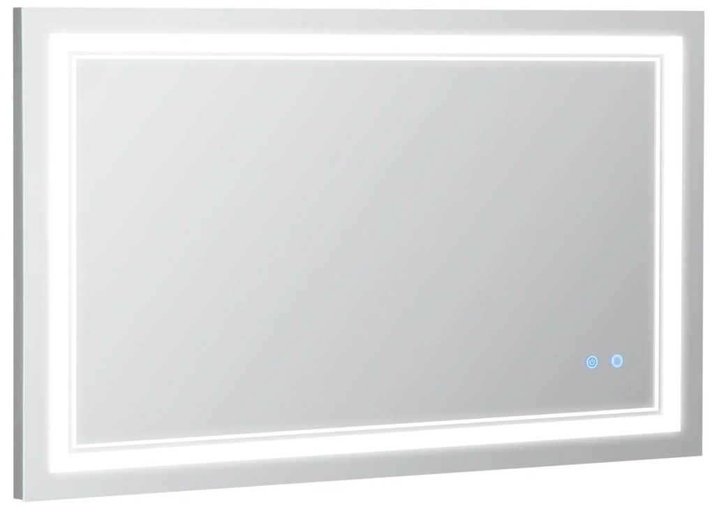 kleankin Espelho Casa de Banho com Luz LED com Interruptor Tátil 3 Luzes Ajustáveis Função de Memória 100x60cm Prata