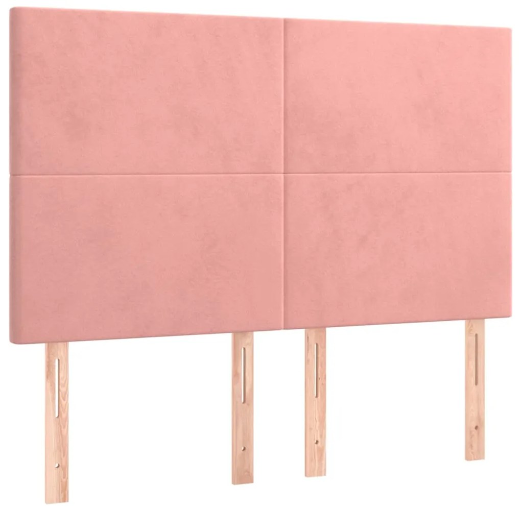 Cama box spring c/ colchão/LED 140x190 cm veludo rosa