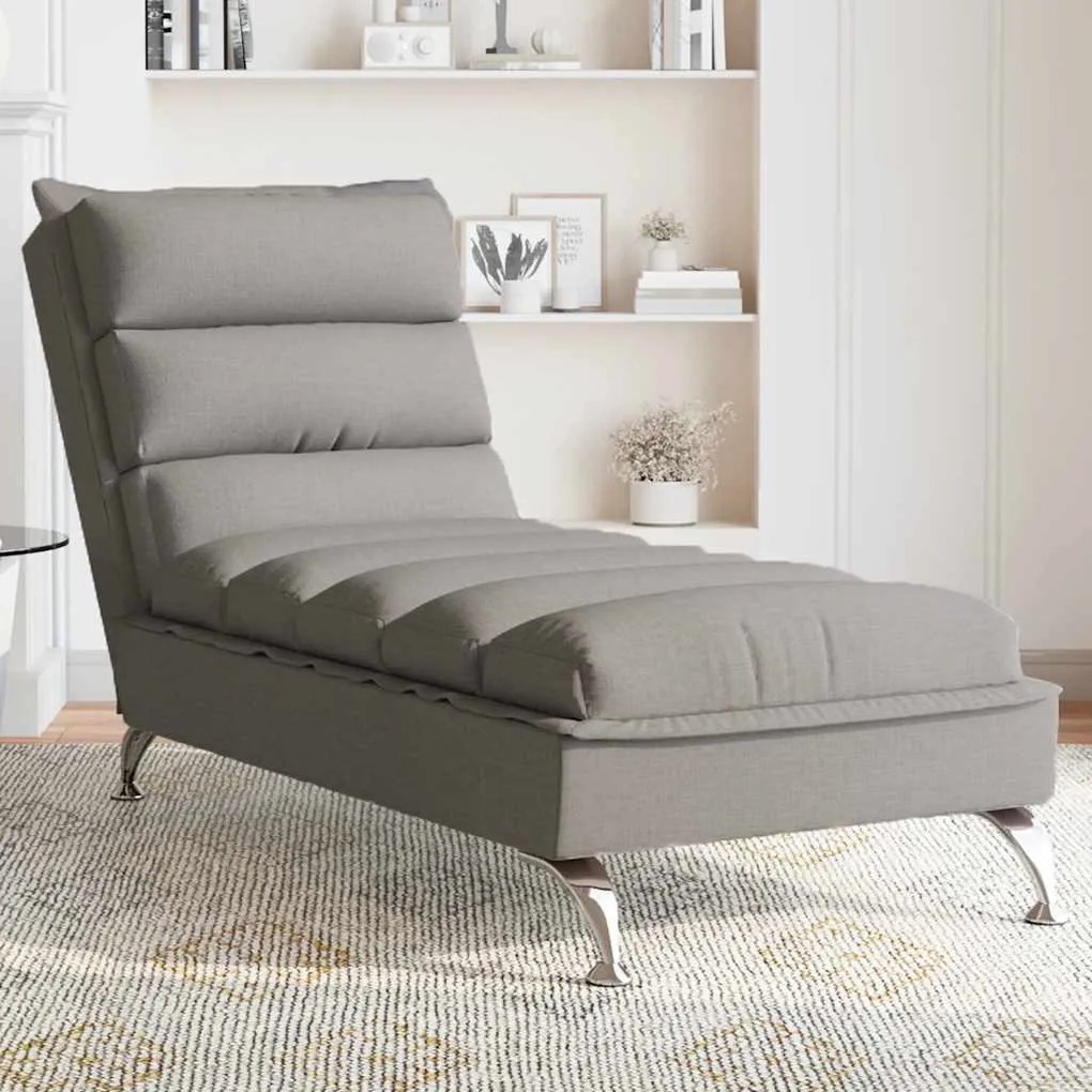 vidaXL Chaise lounge massagem c/ almofadões tecido cinza-acastanhado