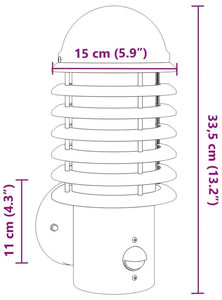 Candeeiro de parede p/ exterior com sensor aço inoxidável preto
