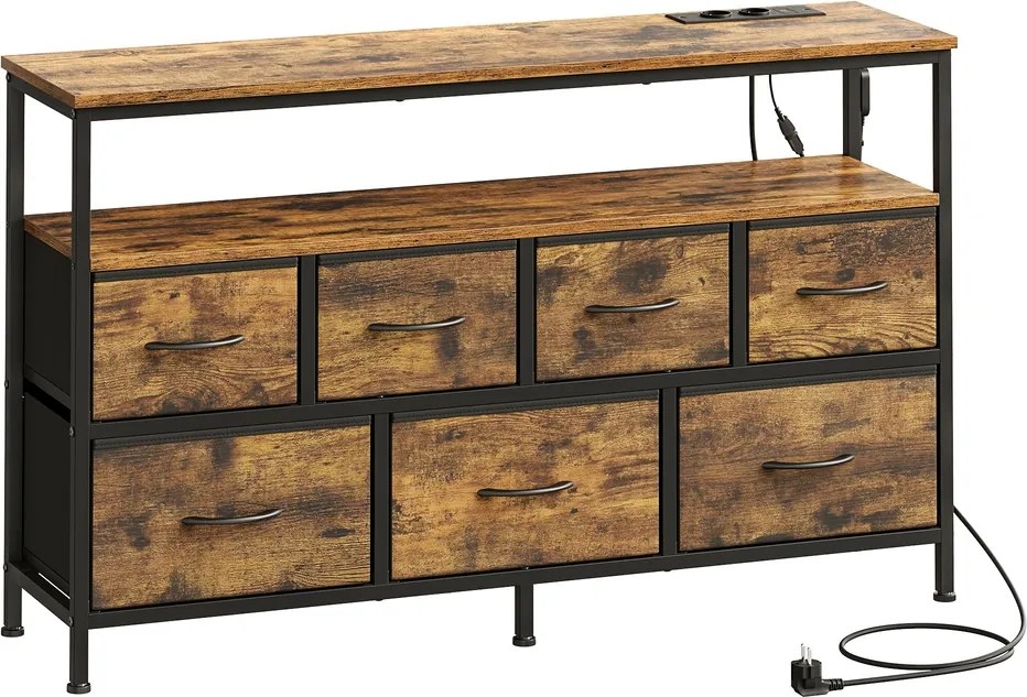 Cómoda com gavetas e iluminação LED 30 x 113,8 x 68,1 cm castanho-preto