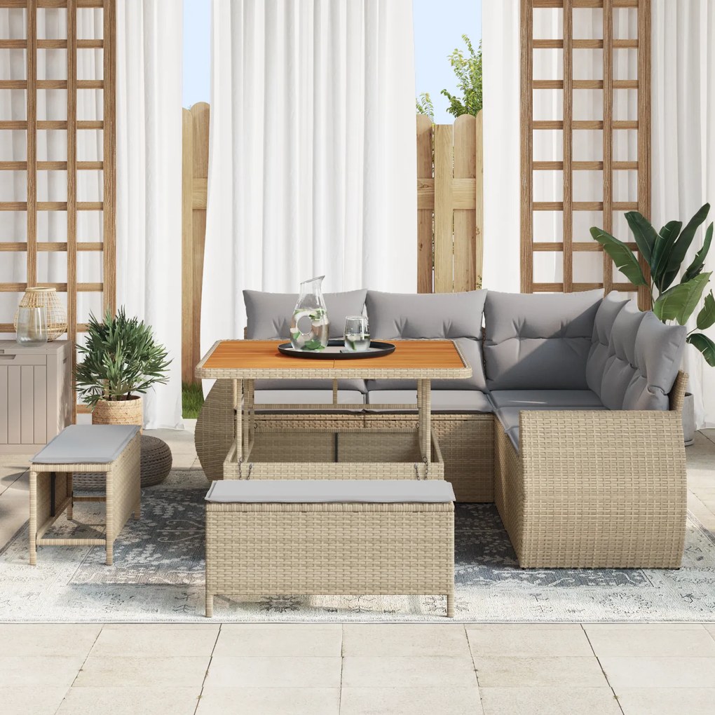 Conjunto de Sofá de Jardim vidaXL de 8 Peças com Almofadas Bege Polyra