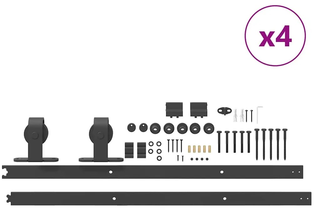 Kit de ferragens para porta deslizante 366 cm aço preto