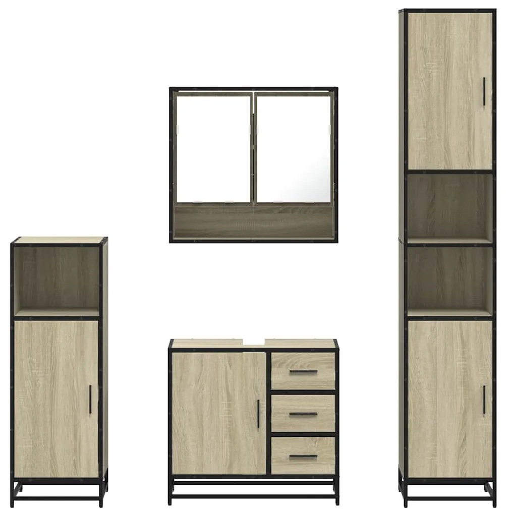 4 pcs conj. móveis casa banho derivados madeira carvalho sonoma