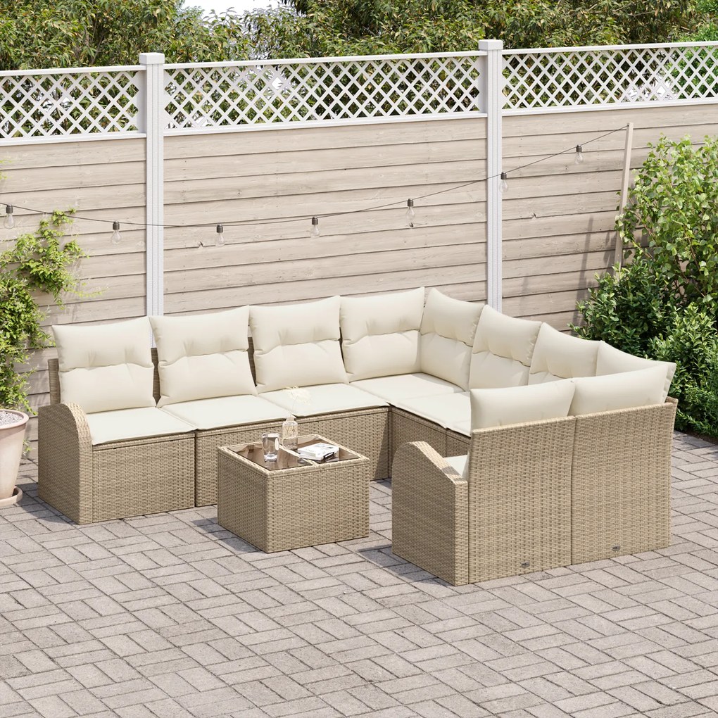 Conjunto de Sofá de Jardim vidaXL com Almofadas Bege Rattan Poli de 9