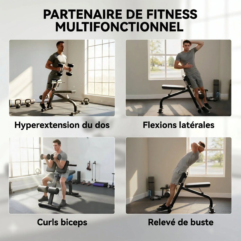 Banco de musculação dobrável com altura e inclinação ajustáveis para treino de costas e braços, 96,6 x 68 x 69-110 cm, preto