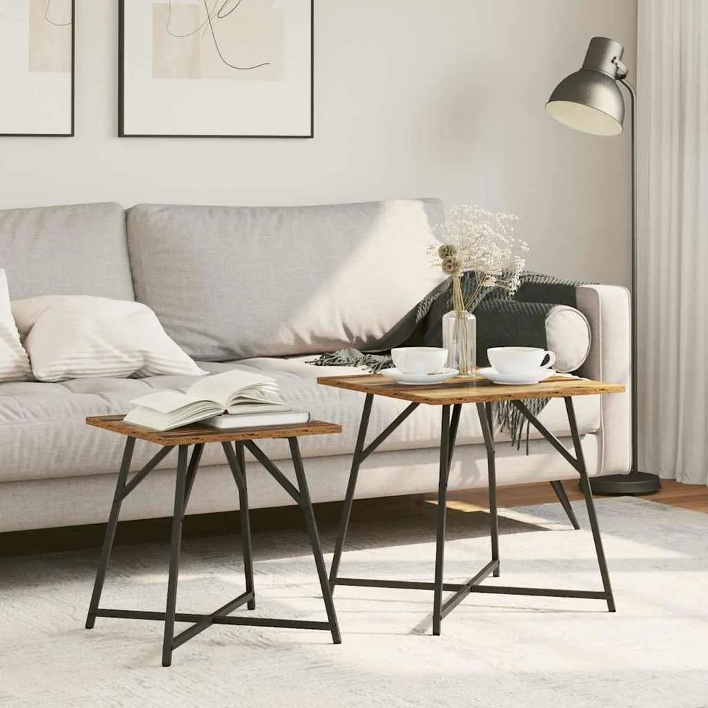 vidaXL Conjunto de mesas de apoio 2 pcs Madeira Velha e Preto