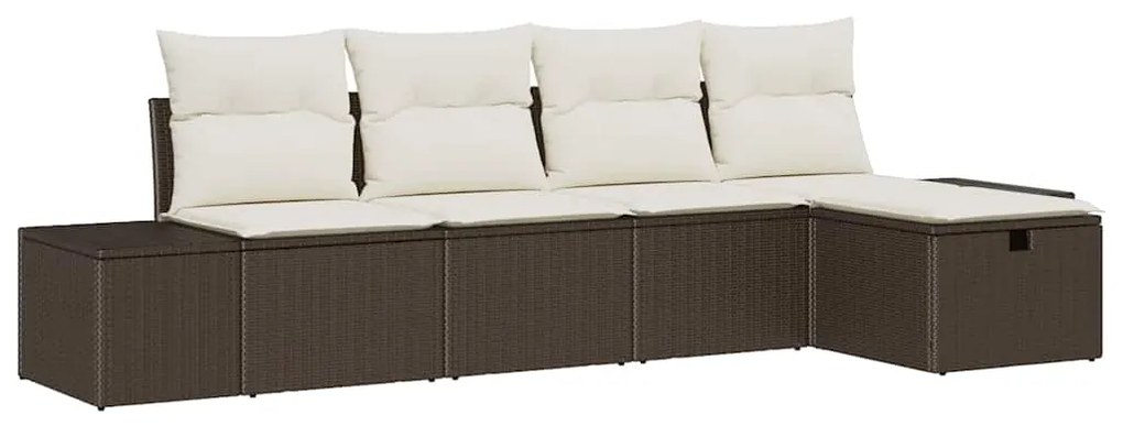 Conjunto de Sofá de Jardim com Almofadas Marrom Rattan Poliéster