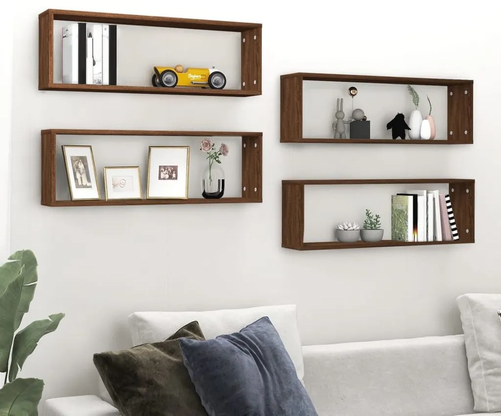 vidaXL Prateleiras em cubo 4pcs derivados de madeira carvalho castanho