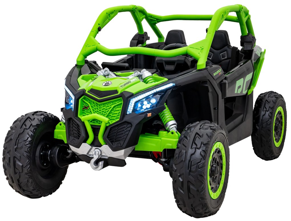 Carro elétrico para Crianças 24V 4x200W 2 Lugares, Buggy Can-Am Maverick Turbo RR Rodas de EVA, Assento de couro Verde