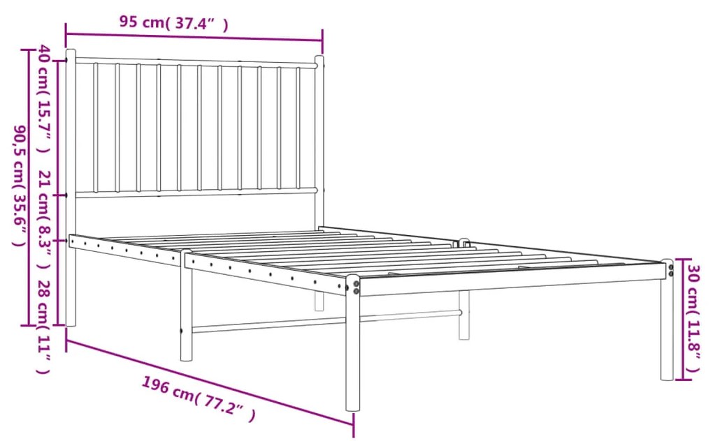 Estrutura de cama com cabeceira 90x190 cm metal preto