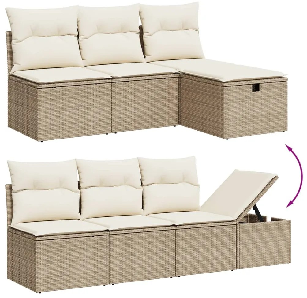 9 pcs conjunto de sofás p/ jardim com almofadões vime PE bege