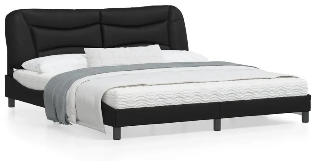 3208016 vidaXL Estrutura de cama c/ cabeceira 180x200cm couro artificial preto
