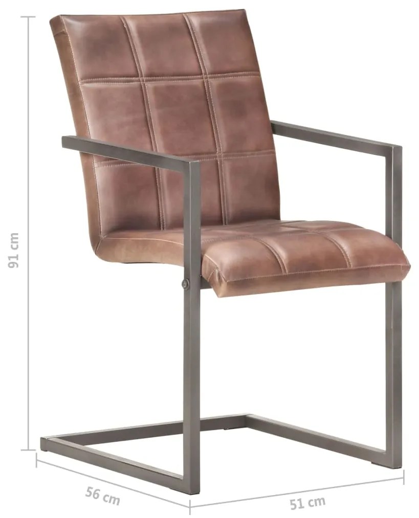Cadeiras jantar cantilever 2 pcs couro genuíno castanho velho