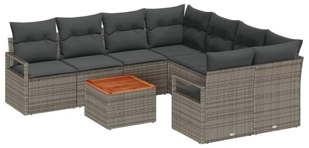 Conjunto de Sofás de Jardim 9 pcs Cinzeto Grande Ratan, Madeira