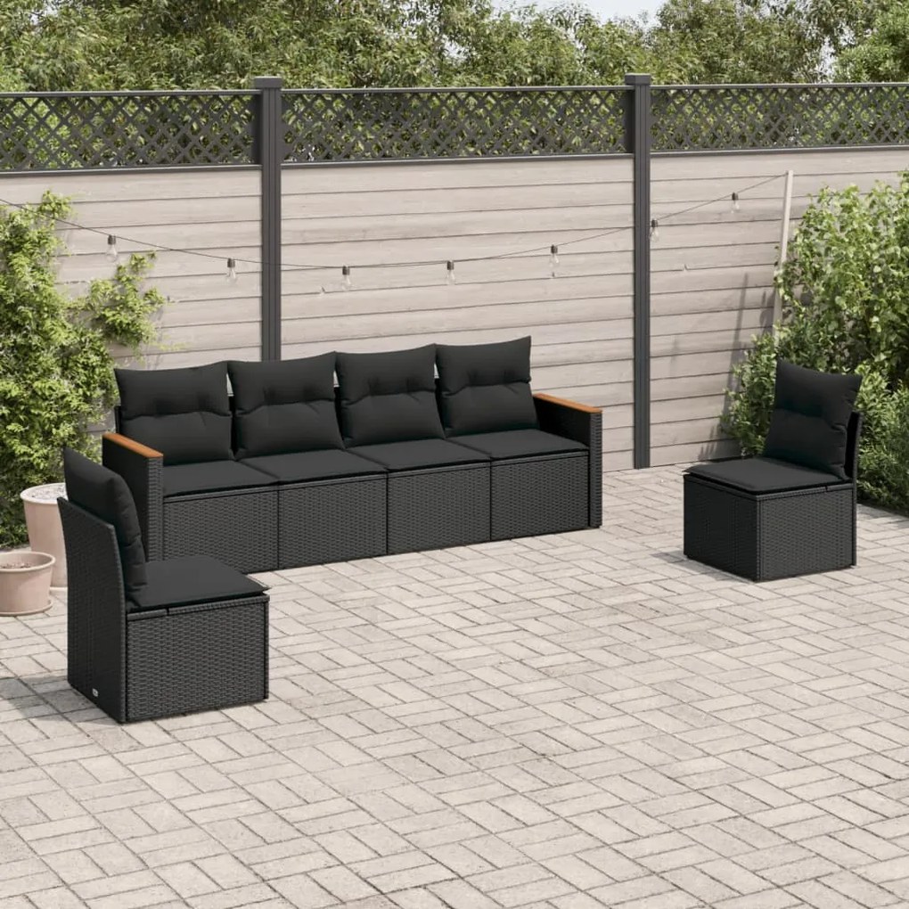 vidaXL 6 pcs conjunto sofás de jardim c/ almofadões vime PE preto