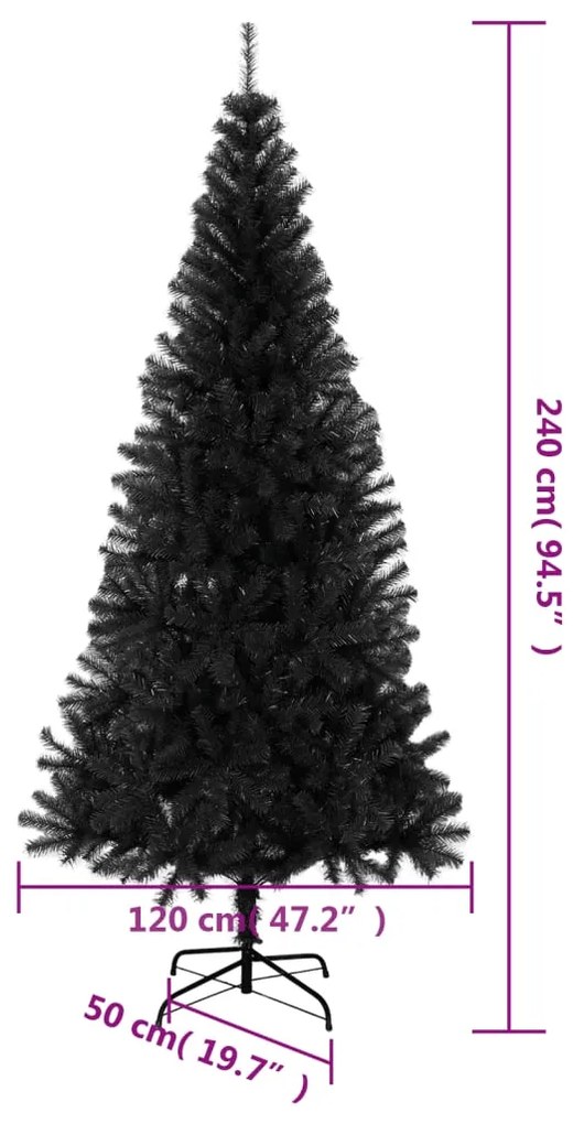 Árvore de Natal artificial com suporte 240 cm PVC preto