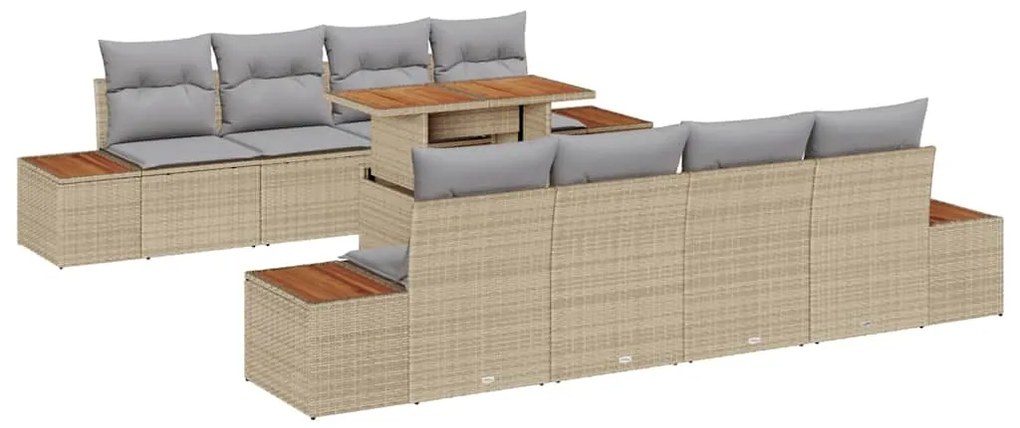 Conjunto de Jantar Jardins 9 Peças com Almofadas Bege em Rattan Sintét
