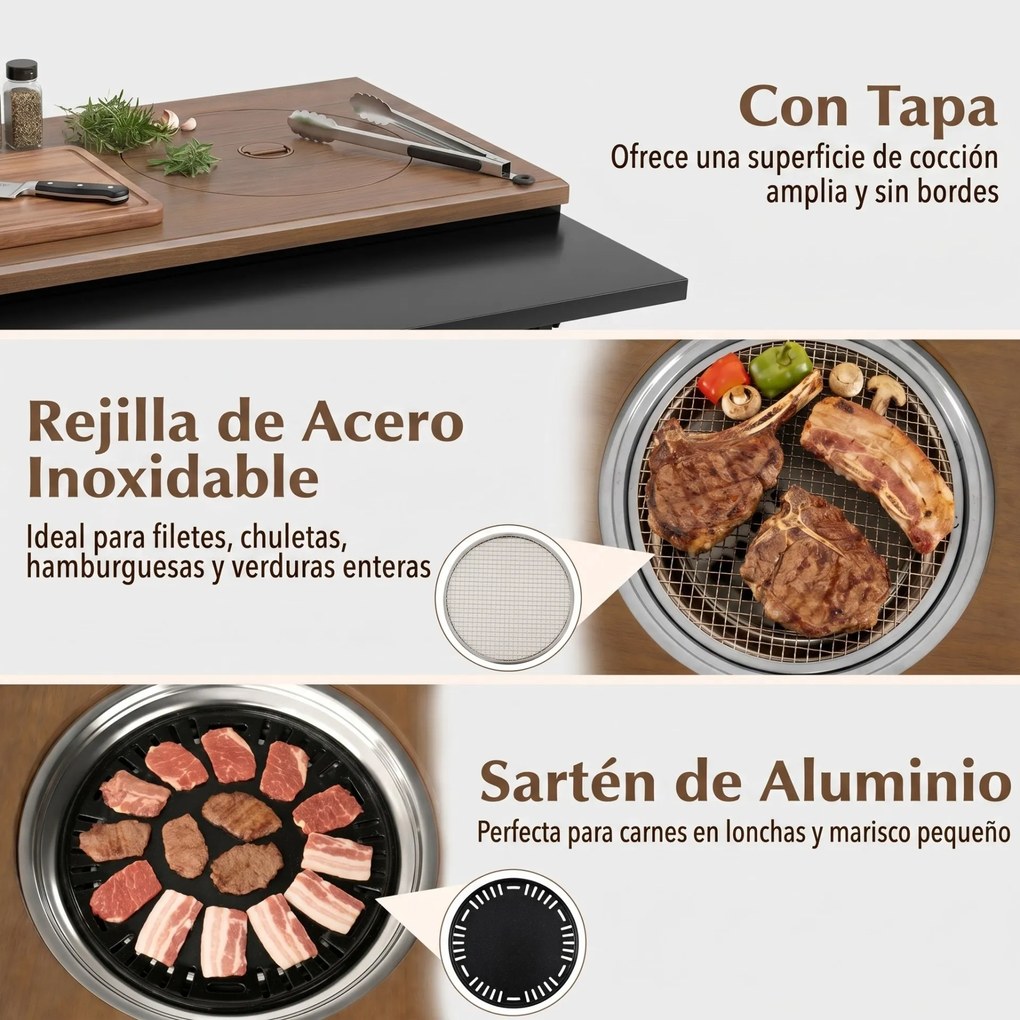 Carrinho de Barbecue com Grelha, 94,5 x 75 x 78,5 cm, Dupla Superfície de Confeção, Castanho + Preto
