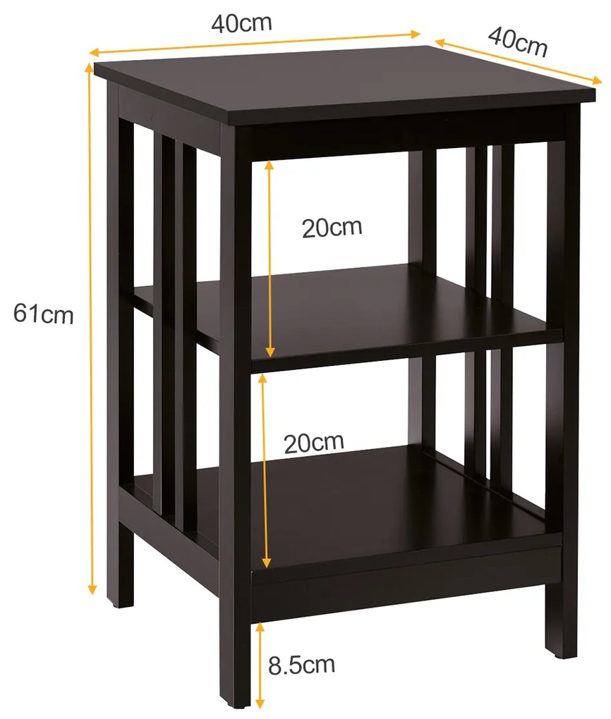 Mesa de cabeceira ou Mesa de apoio  com barras de reforço Mesa de apoio para sofá para quarto Sala de estar Corredor 40 x 40 x 61 cm Castanho