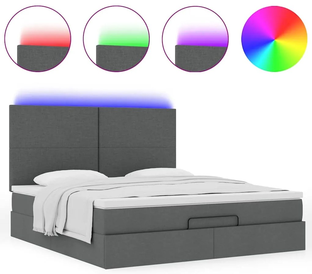 Estrutura de cama otomana com colchão tecido cinzento escuro