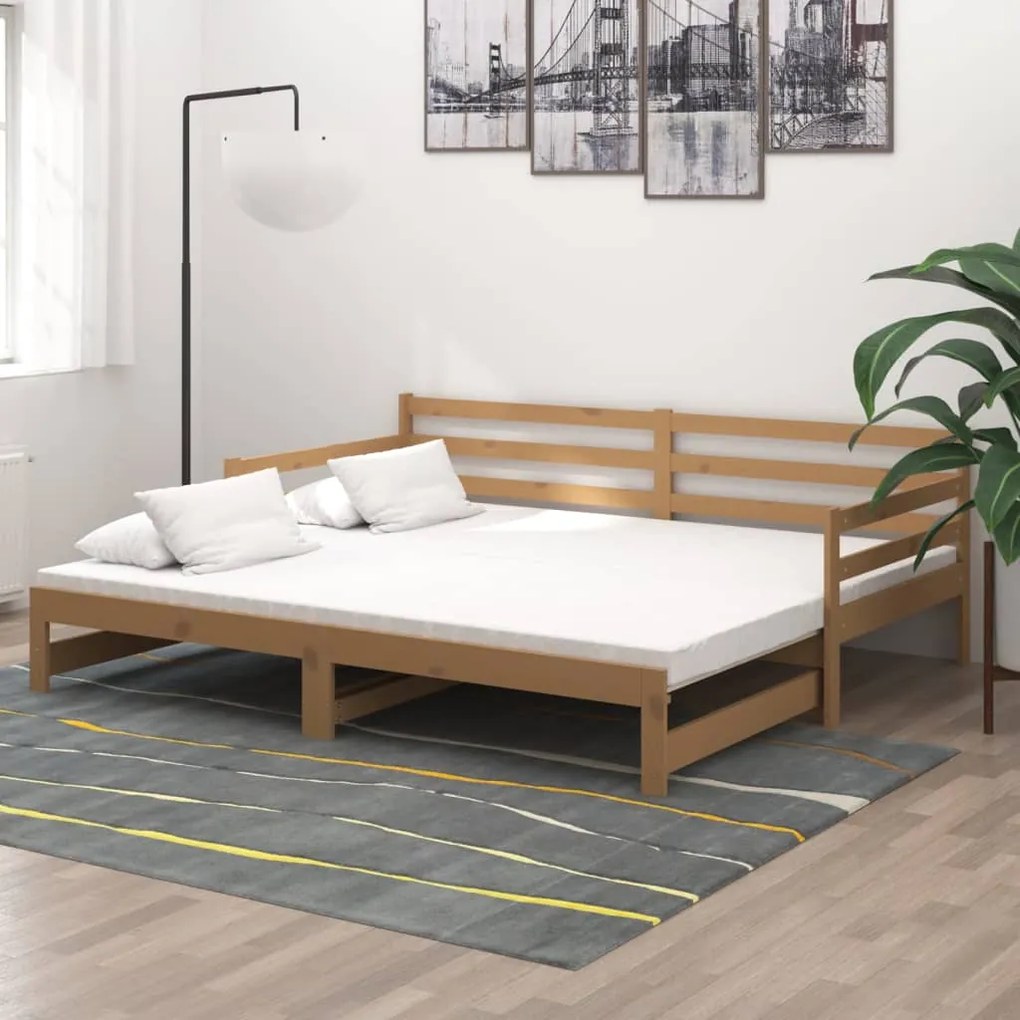 806958 vidaXL Estrutura sofá-cama de puxar 2x(90x200) cm pinho castanho-mel