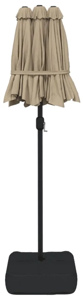 Guarda-sol jardim cabeça dupla/LED 316x145 cm cinza-acastanhado