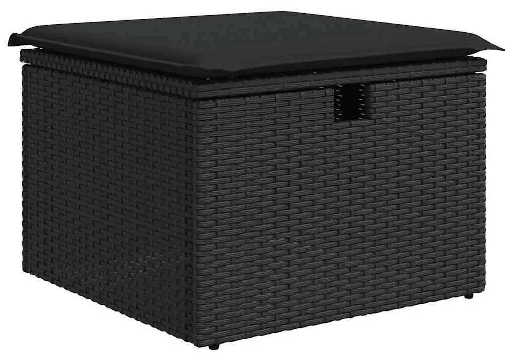 8 pcs conjunto sofás de jardim com almofadões vime PE preto