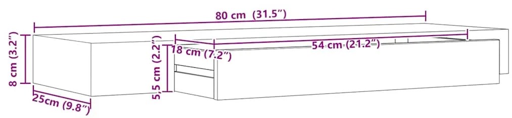 Prateleira de parede suspensa com gaveta 80x25x8 cm preto