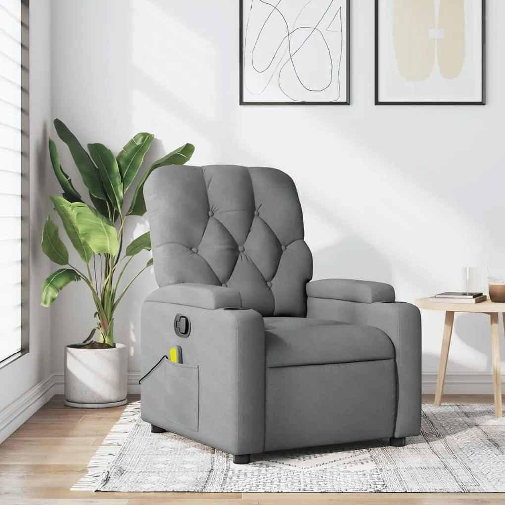 vidaXL Poltrona de massagens reclinável tecido cinzento-claro