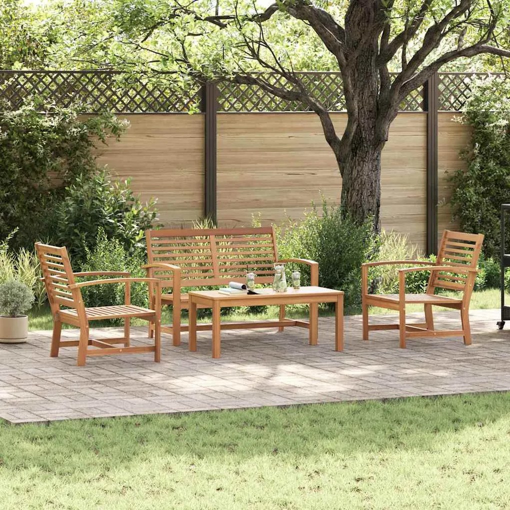 Conjunto de Sofá de Jardim 4 pcs Natural Madeira de teca maciça