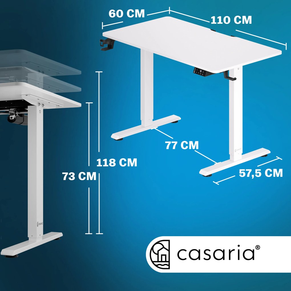 Secretária eléctrica regulável em altura 110x60x73-118cm branca