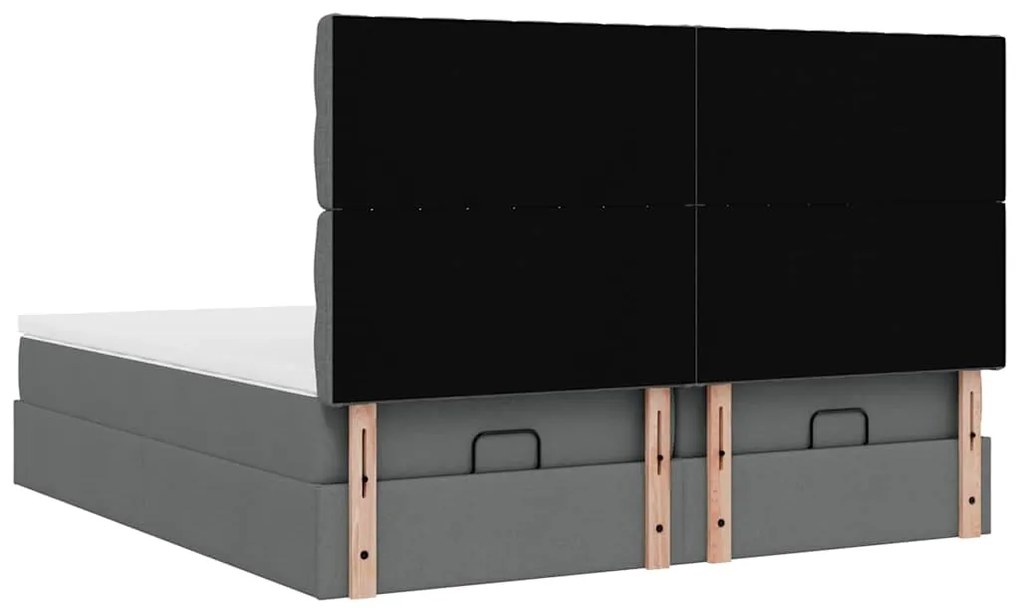 Estrutura de cama otomana com colchões tecido cinzento escuro