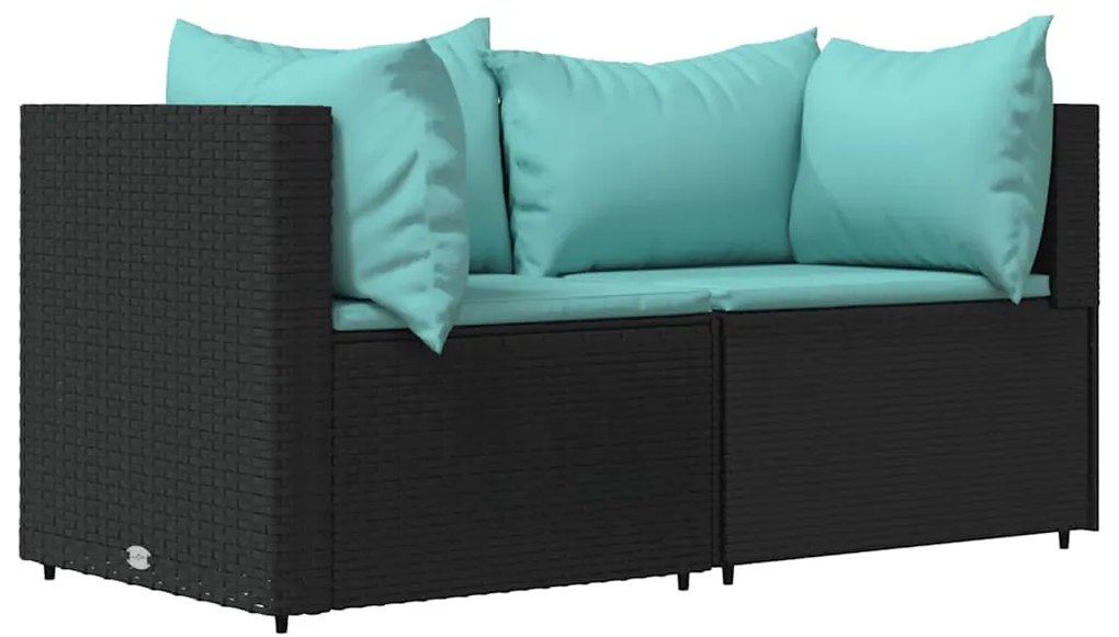3 pcs conjunto lounge de jardim c/ almofadões vime PE preto