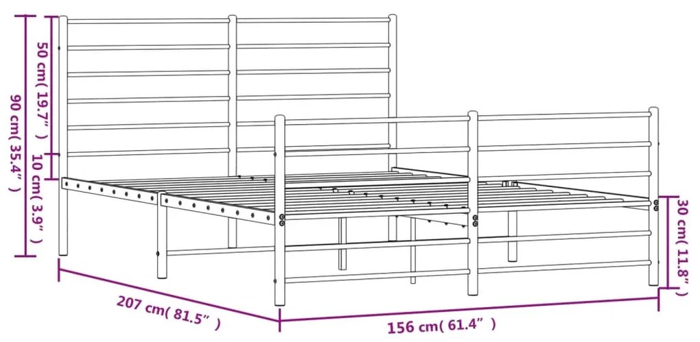 Estrutura de cama com cabeceira e pés 150x200 cm metal branco