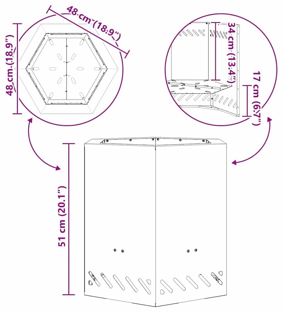 Fogueira Sem Fumaça Hexagonal Preta 48x48x51 cm Aço