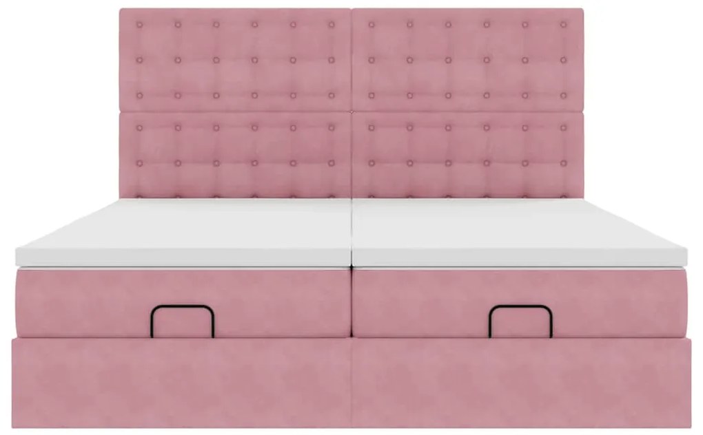 Estrutura de cama otomana com colchões 180x200 cm veludo rosa