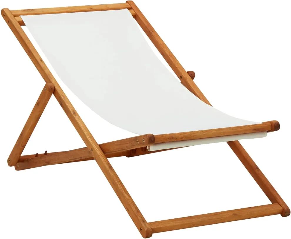 Cadeira praia dobrável madeira de eucalipto/tecido branco nata