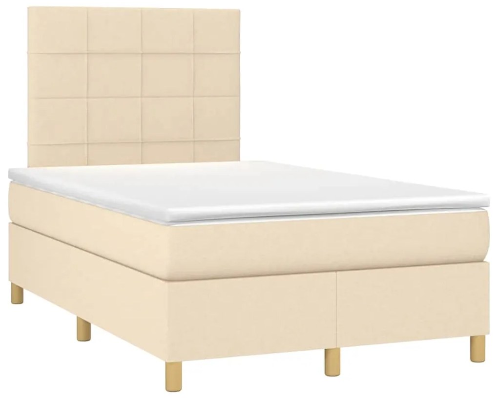 Cama box spring c/ colchão e LED 120x190 cm tecido cor creme