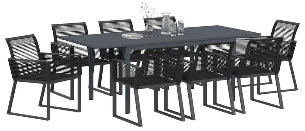 Conjunto de Jantar para Jardim Manual 9 pcs Preto Largo