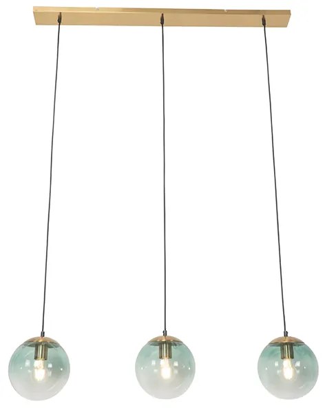 Candeeiro de suspensão Art Déco em latão com vidro verde 3-luzes - Pallon Art Deco