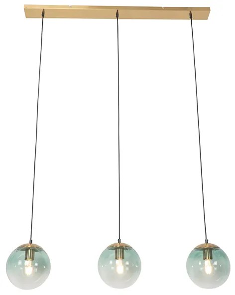 Candeeiro suspenso Art Deco latão vidro verde 3-luzes - PALLON Mezzi Art Deco