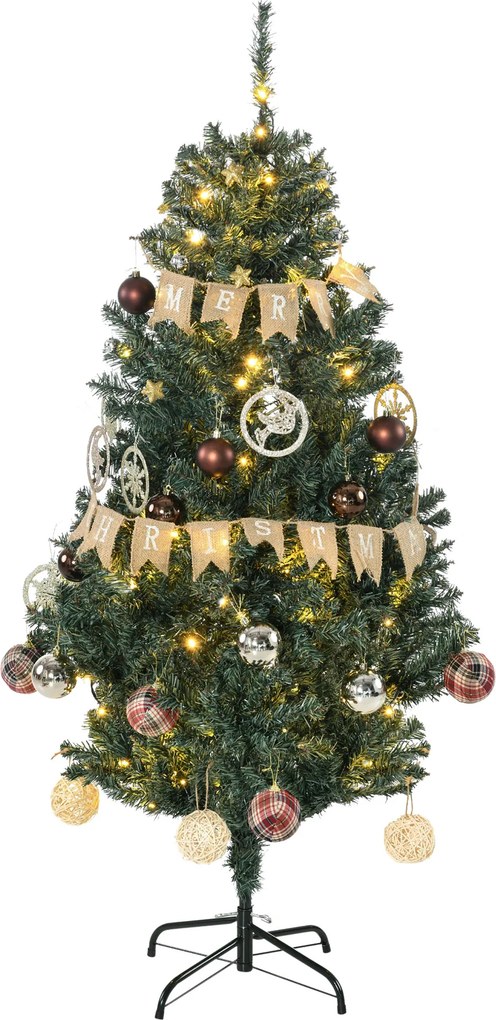 HOMCOM Árvore de Natal com LED Árvore Artificial com 100 Luzes LED 472 Ramos e 80 Decorações para Interior Aço Ø91x150 cm Verde | Aosom Portugal