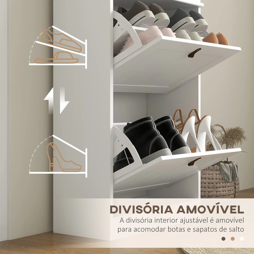 Móvel Sapateira Branco Sapateira Estreita com 2 Portas e Prateleira Ajustável para 10 Pares de Sapatos 54x24x82,5 cm Branco