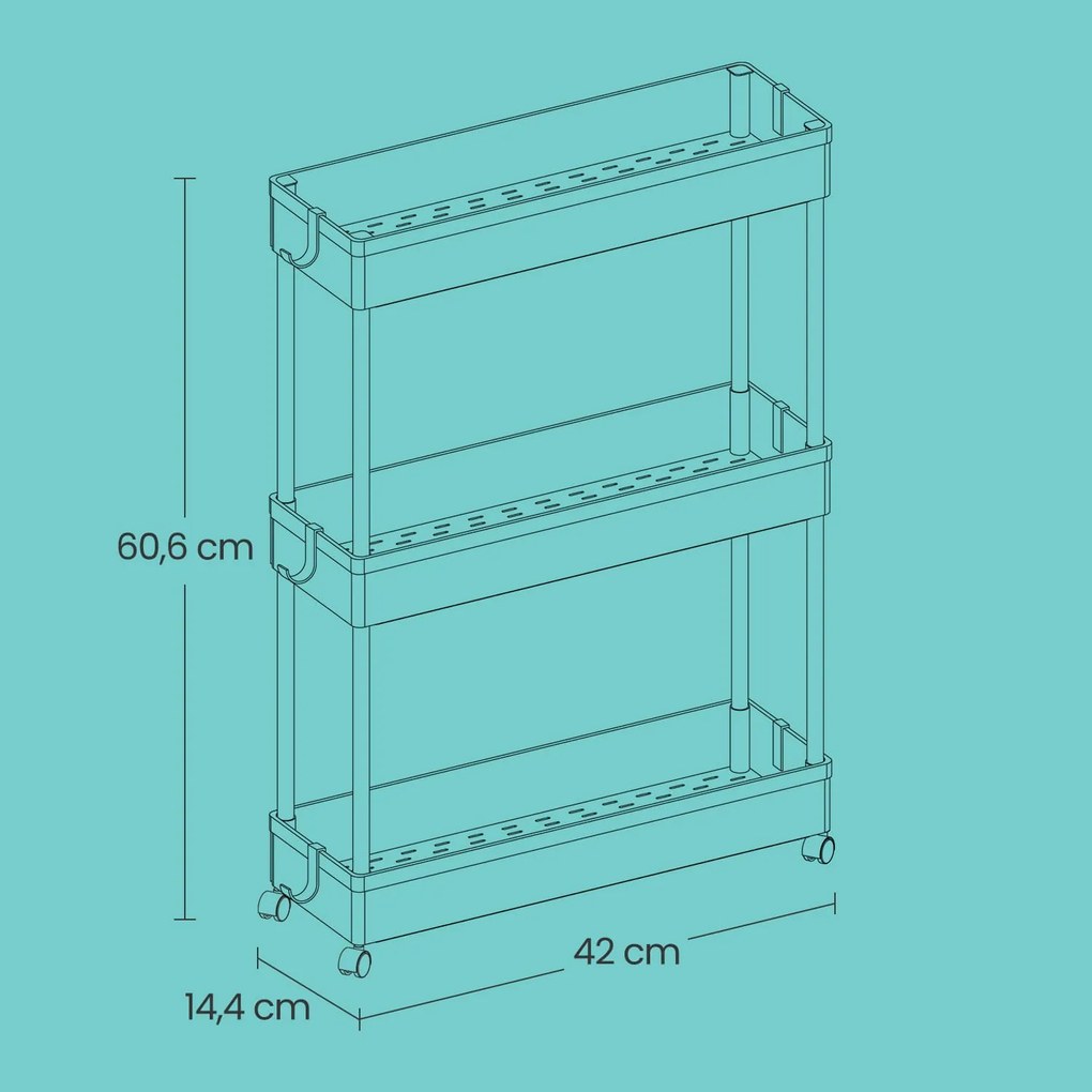 Carrinho de cozinha, casa de banho extensível 23 x (38-60) x 15,3 cm branco