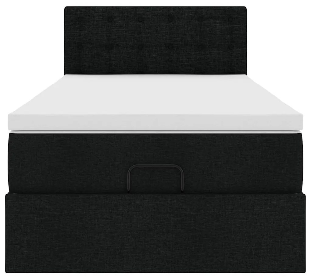 Cama otomana com colchão 100x200 cm tecido preto