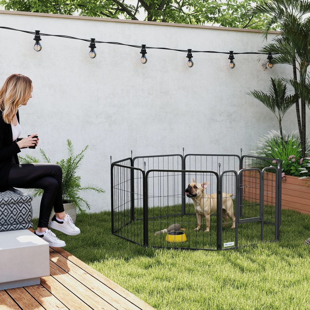 Parque para cães, cercado modular e dobrável de 8 painéis 56 x 60 x 1,5 cm (CADA PAINEL) em aço com porta, para cães de pequeno porte, uso interior e